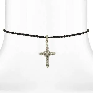 Symbols Of Faith Vintage Style Silver Cross Pendant Black Rayon Cord Necklace 15"   3" Extender 1928 Jewelry