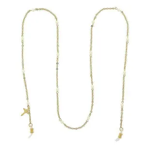 Symbols of Faith White Beaded With Cross Charm Eyeglass Holder Chain Necklace 32" 1928 Jewelry