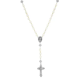 Symbols Of Faith White Faux Pearl Antiqued Crucifix Cross Rosary 1928 Jewelry