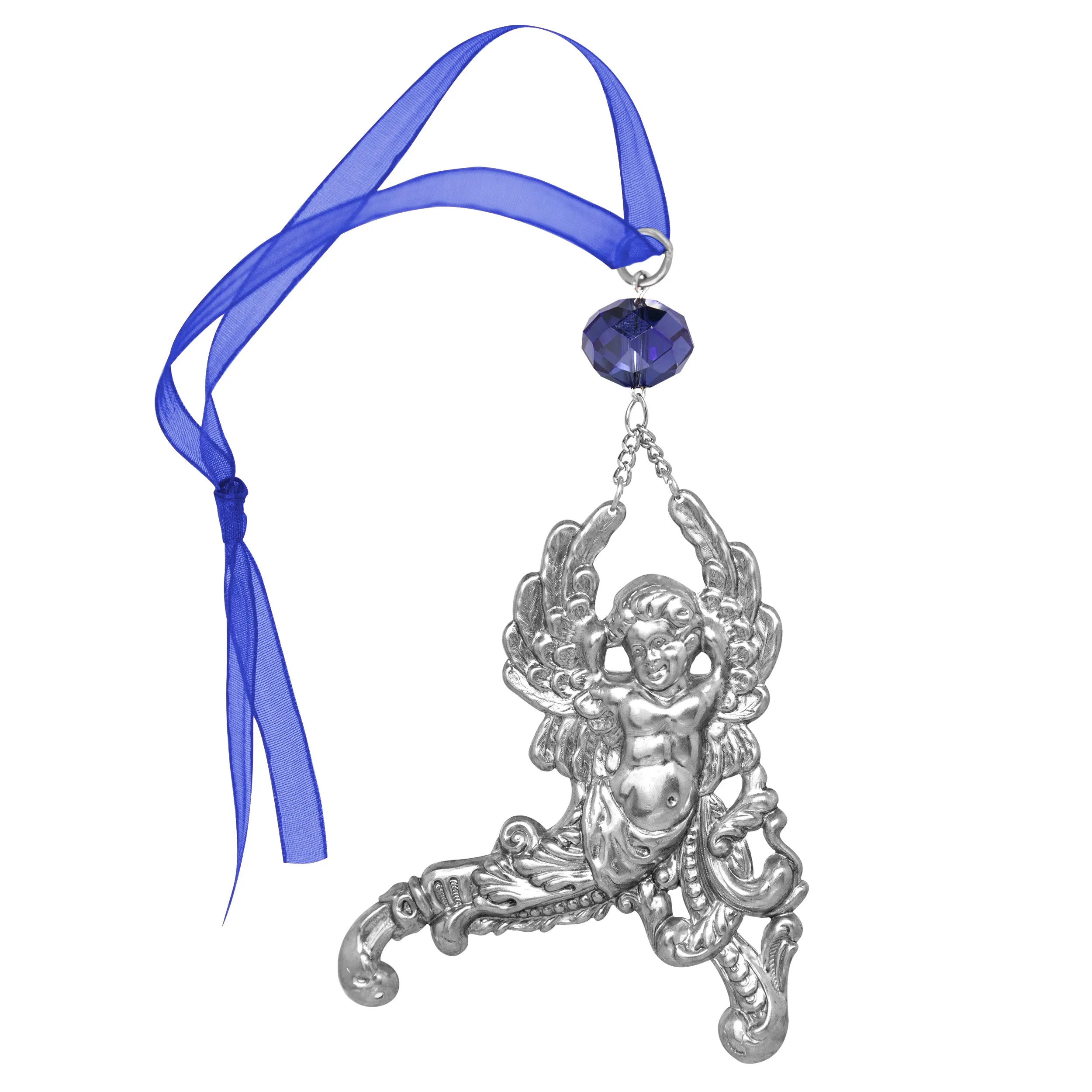 Symbols Of Faith Winged Cherub Crystal Blue Crystal & Ribbon Christmas Tree Ornament 1928 Jewelry