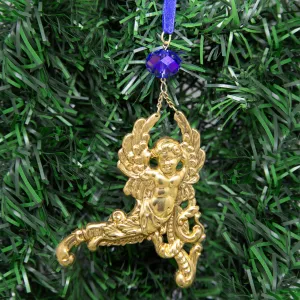Symbols Of Faith Winged Cherub Crystal Blue Crystal & Ribbon Christmas Tree Ornament 1928 Jewelry