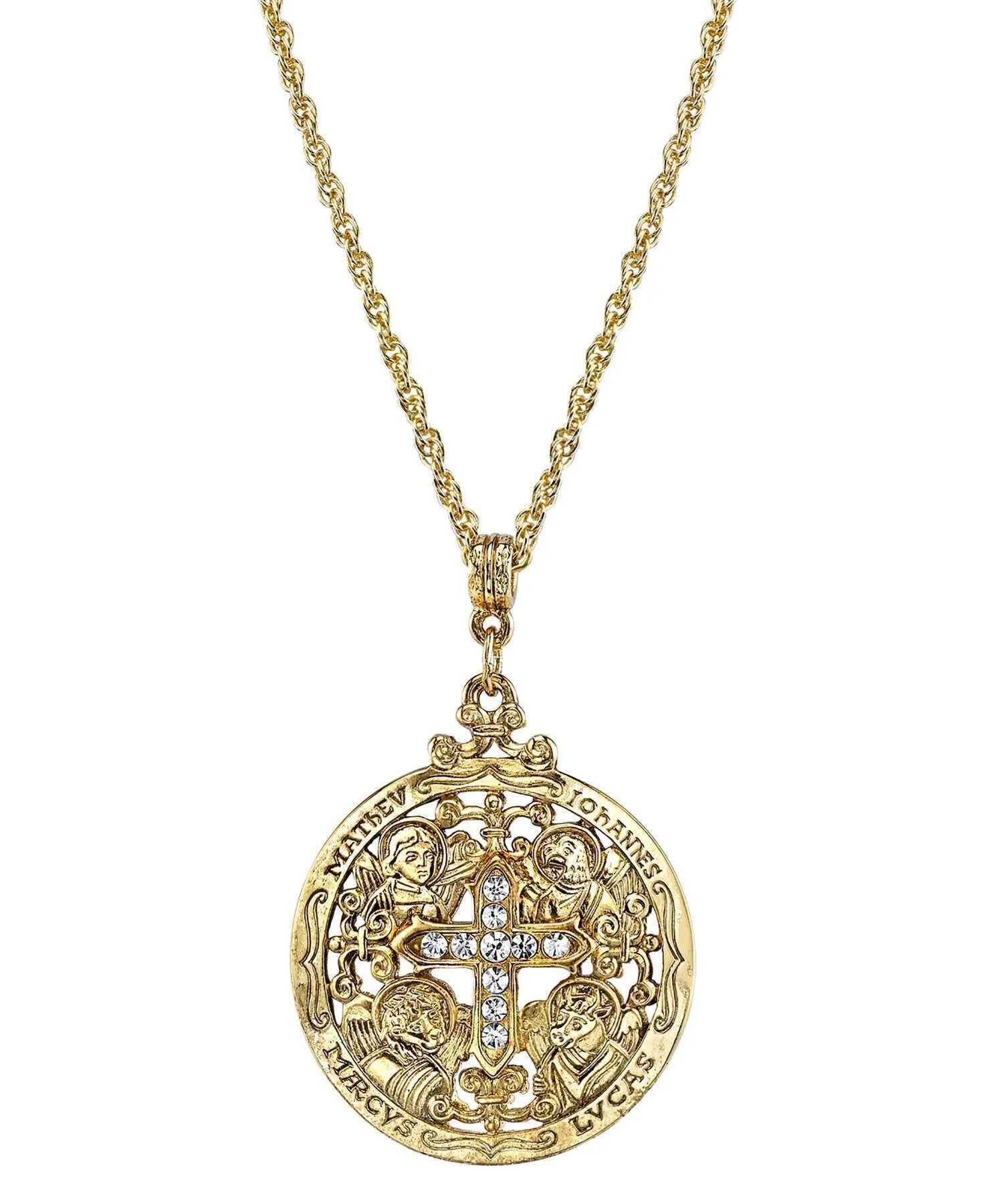 Symbols Of Faith Writers Of The Good Word Crystal Pendant Necklace 24" 1928 Jewelry