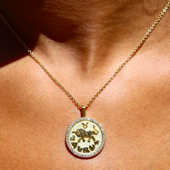 TAURUS ZODIAC COIN PENDANT WITH DIAMOND FRAME Anita Ko