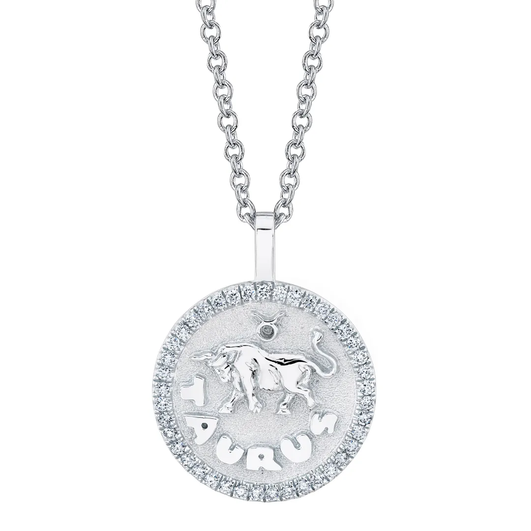 TAURUS ZODIAC COIN PENDANT WITH DIAMOND FRAME Anita Ko