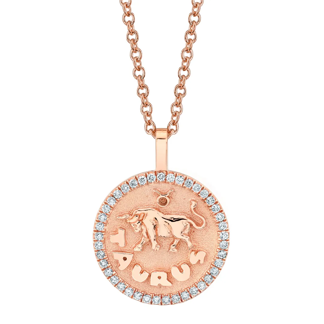 TAURUS ZODIAC COIN PENDANT WITH DIAMOND FRAME Anita Ko