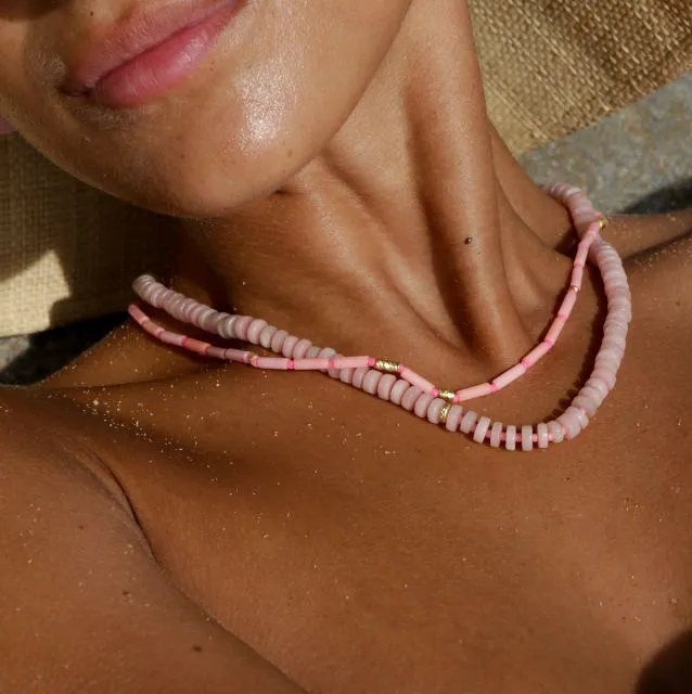 The Big Pink Gold Plated Necklace w. Opal & Beads