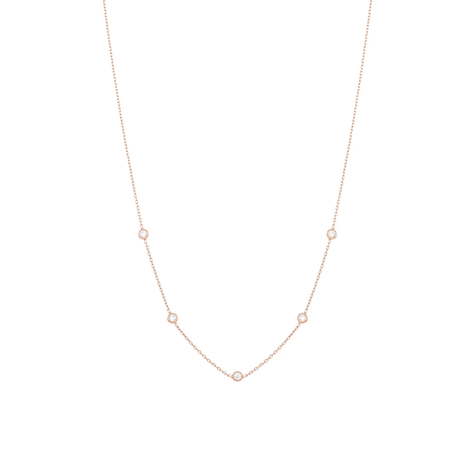 Tiny 18K Rose Gold Necklace w. Diamonds