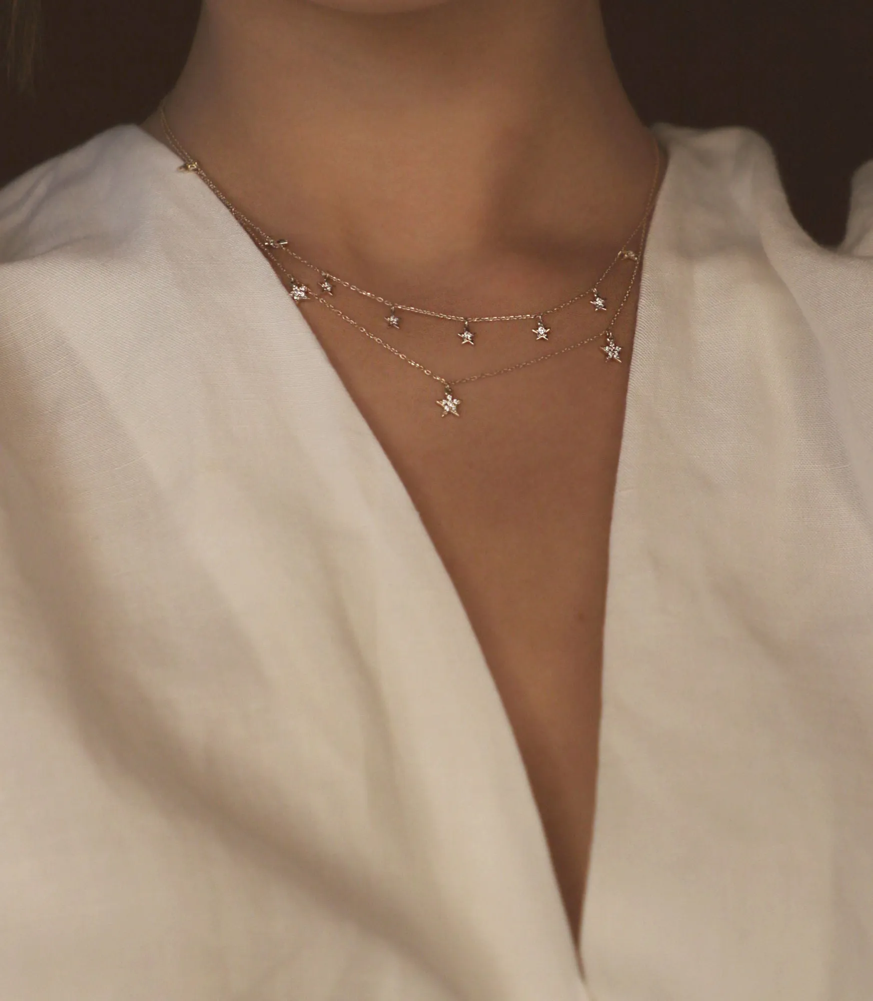 Tiny Star 18K Rose Gold Necklace w. Diamonds