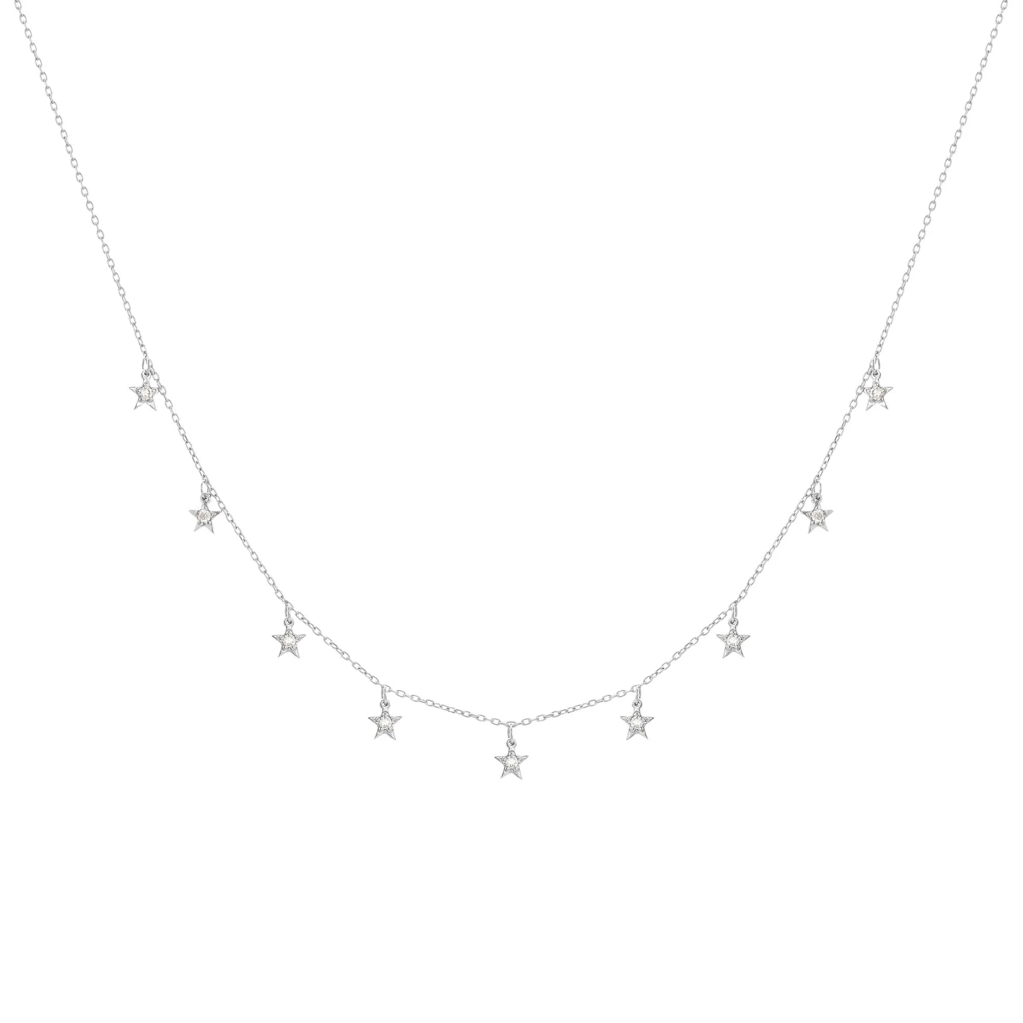 Tiny Star 18K White Gold Necklace w. Diamonds
