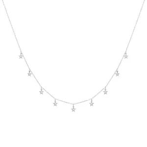 Tiny Star 18K White Gold Necklace w. Diamonds