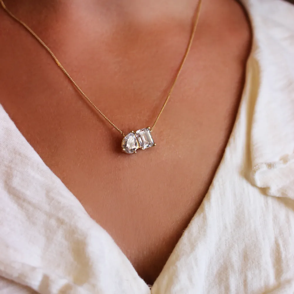 Toi et Moi Oval and Emerald Cut Necklace