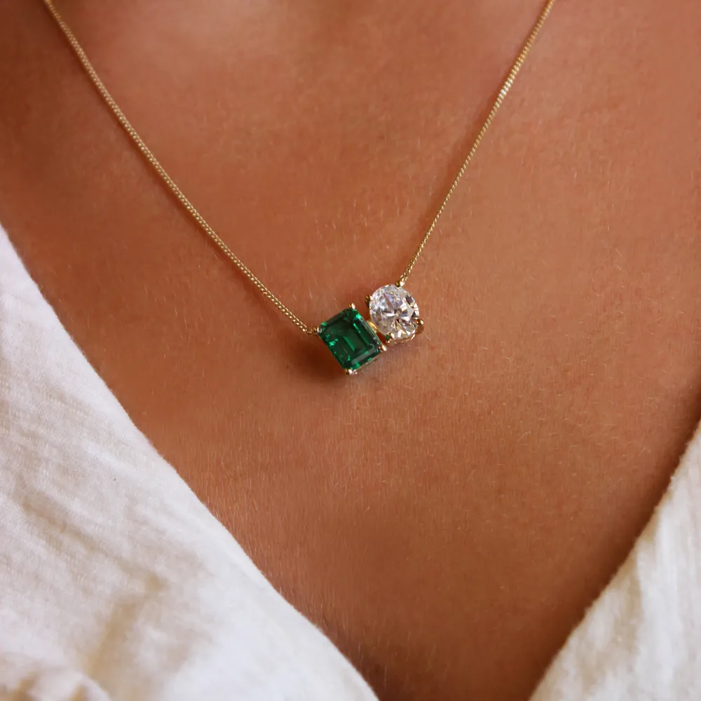 Toi et Moi Tru-Emerald and Oval Necklace