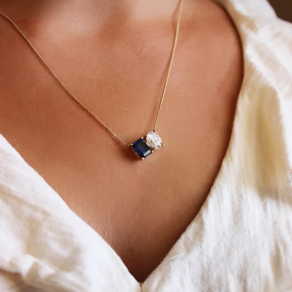 Toi et Moi Tru-Sapphire and Oval Necklace