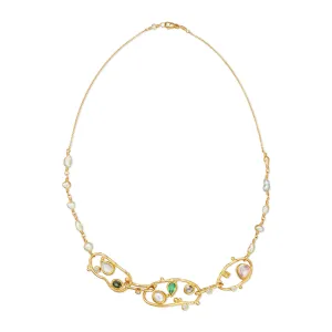 Triple Cloud 18K Gold Necklace w. Diamonds, Emeralds & Ruby