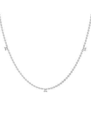 Triplet 18K White Gold Necklace w. Lab-Grown Diamonds