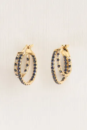Trompe l'oeil 18K Gold Hoops w. Sapphire & Diamonds