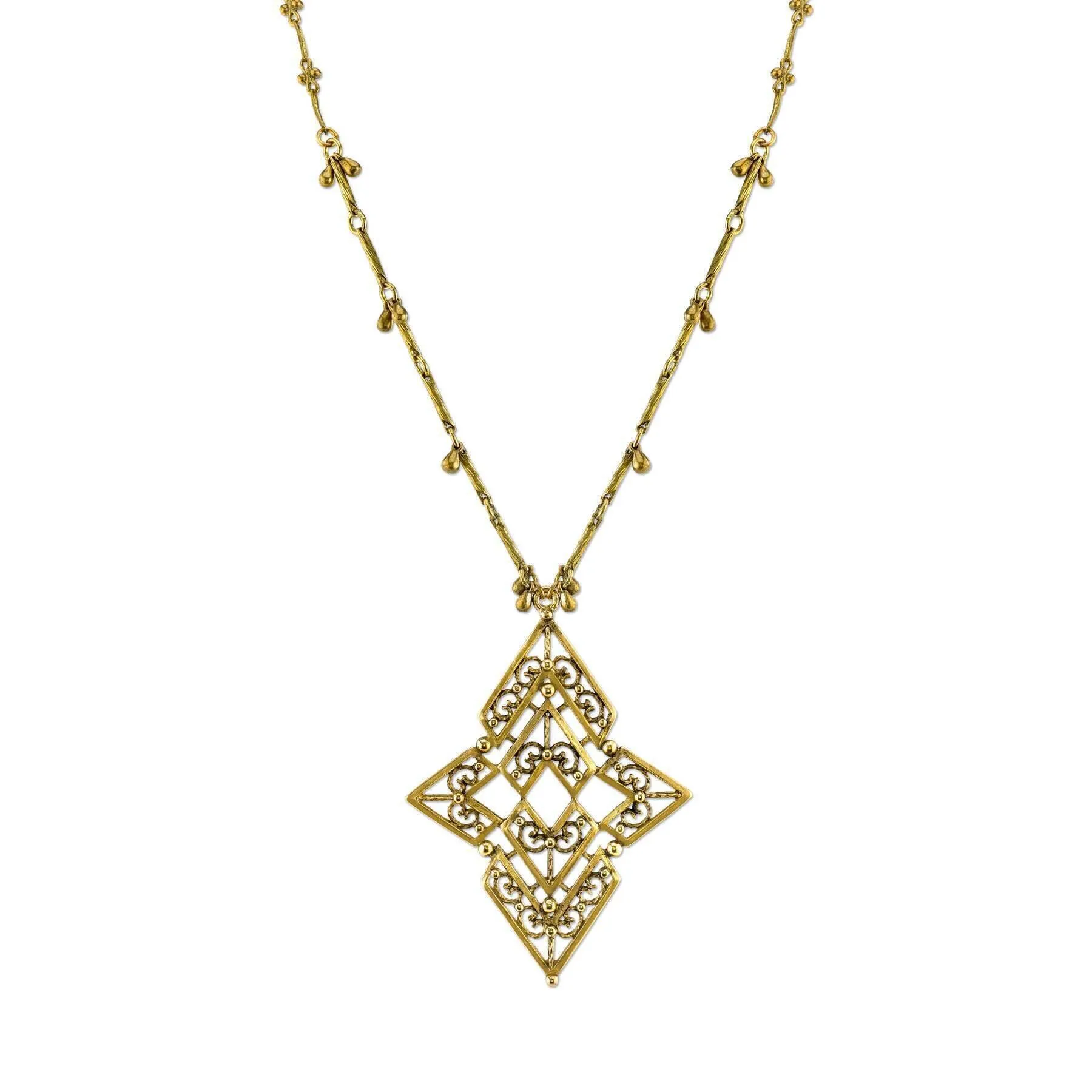 T.R.U. Antiqued Chevron Long Pendant Necklace 36" 1928 Jewelry