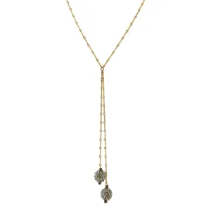 T.R.U. Black Diamond Color Crystal Fireball Lariat Necklace 30" 1928 Jewelry