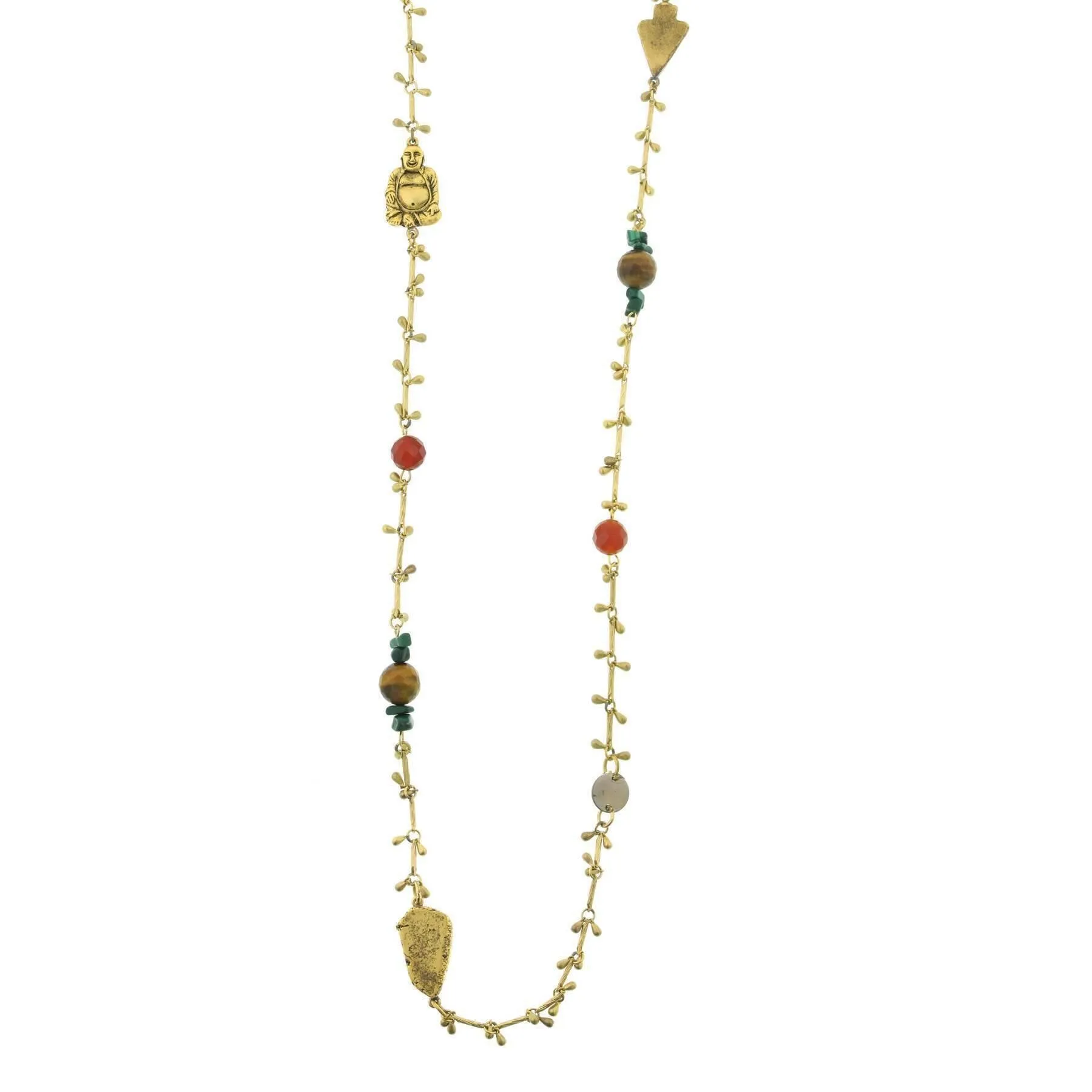 T.R.U. Droplet Chain With Buddha And Gemstone Accents Necklace 44" 1928 Jewelry