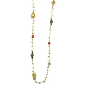 T.R.U. Droplet Chain With Buddha And Gemstone Accents Necklace 44" 1928 Jewelry