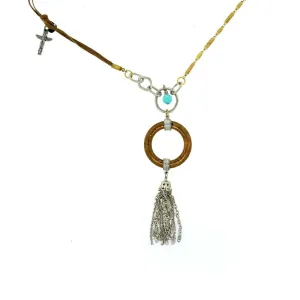 T.R.U. Genuine Howlite Turquoise Dyed Circle Tassel Drop Necklace 30" 1928 Jewelry