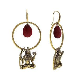 T.R.U. Goddess  Shiva Hoop Earrings With Red Briolette Center 1928 Jewelry