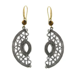 T.R.U. Half Moon Native American Motif With Gemstone Tigers Eye Bead Earrings 1928 Jewelry