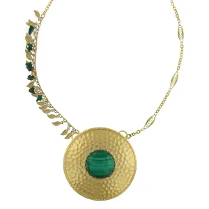 T.R.U. Hammered Sunburst Malachite Gemstone Pendant Necklace 18" 1928 Jewelry