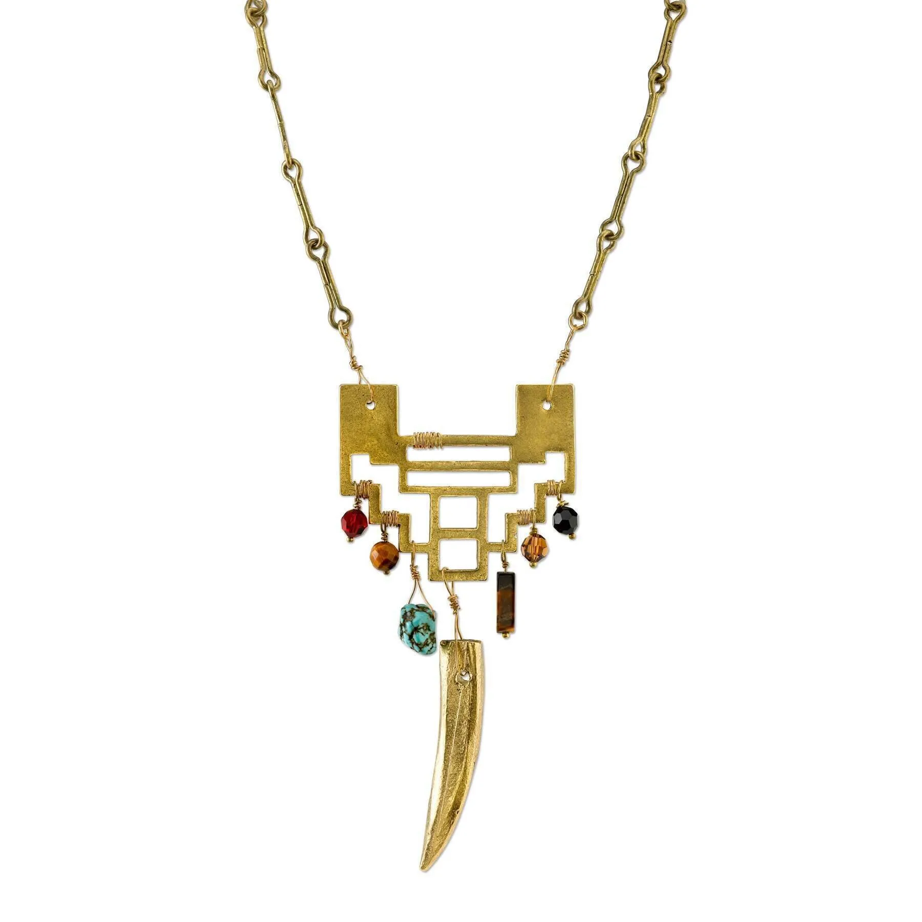 T.R.U. Indonesian Inspired Geometric Gemstone Pendant Necklace 28" 1928 Jewelry