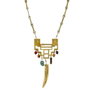 T.R.U. Indonesian Inspired Geometric Gemstone Pendant Necklace 28" 1928 Jewelry