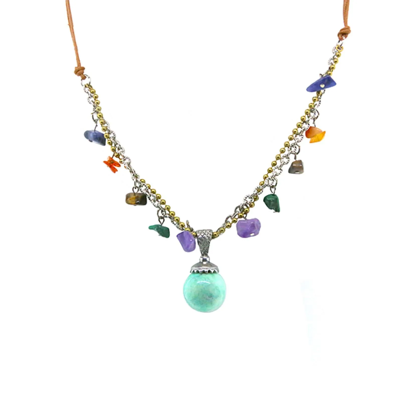 T.R.U. Leather Cord Multi Genuine Stone Pendant Necklace 24" 1928 Jewelry