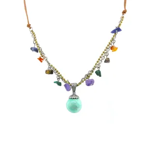 T.R.U. Leather Cord Multi Genuine Stone Pendant Necklace 24" 1928 Jewelry