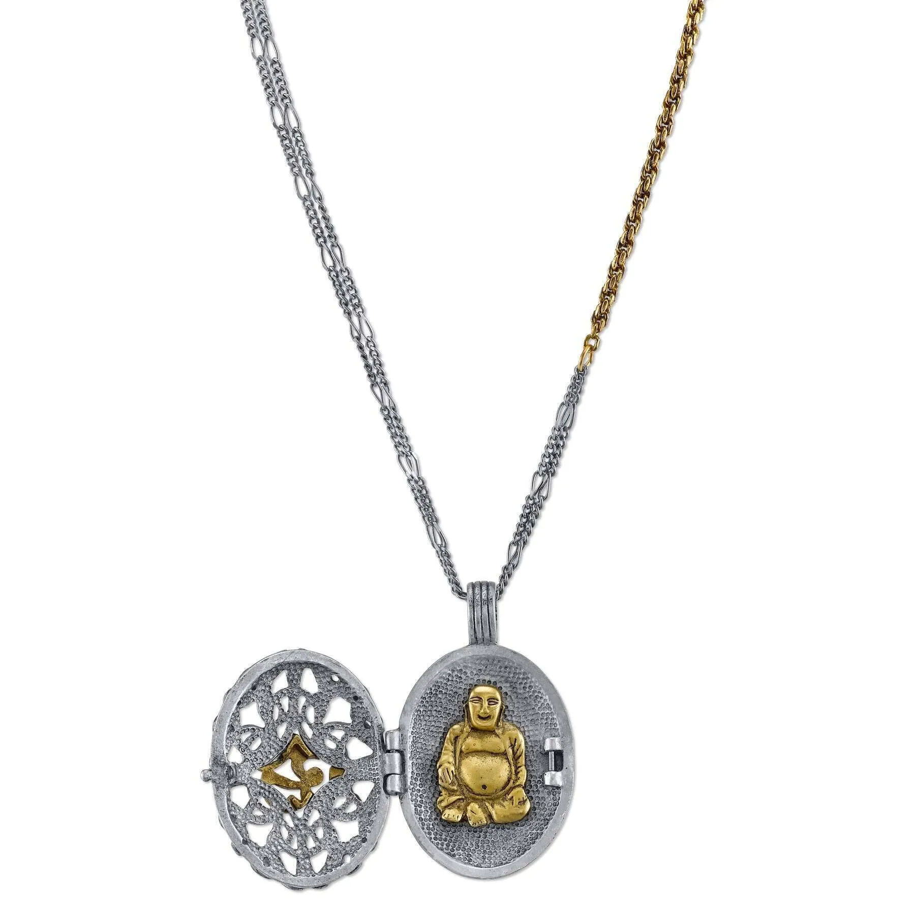 T.R.U. Ohm Filigree With Enclosed Buddha Locket Necklace 36" 1928 Jewelry