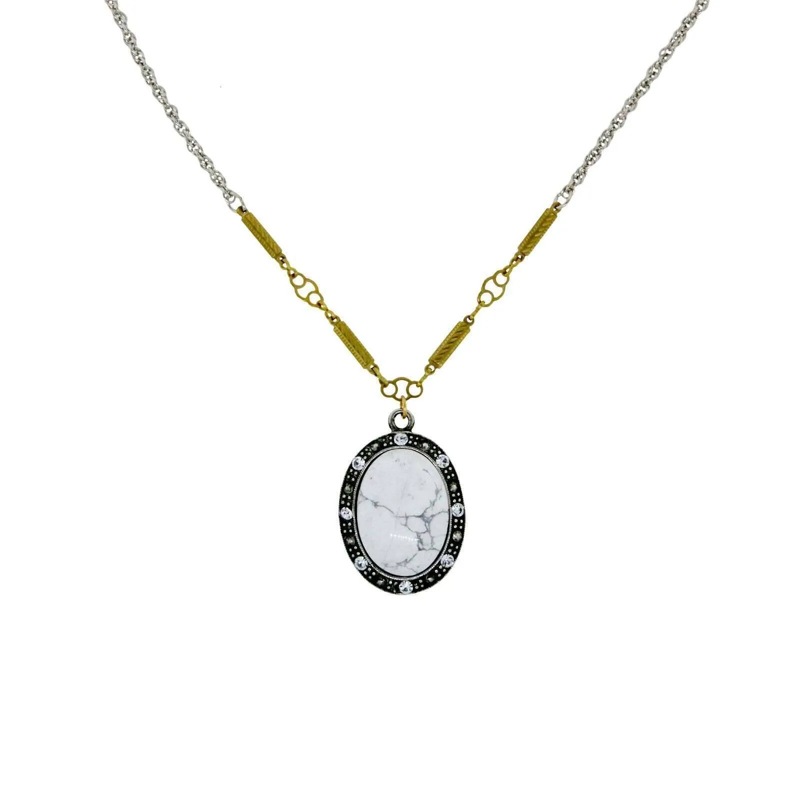 T.R.U. Oval Gemstone Crystal Pendant Necklace 16"   3" Extender 1928 Jewelry