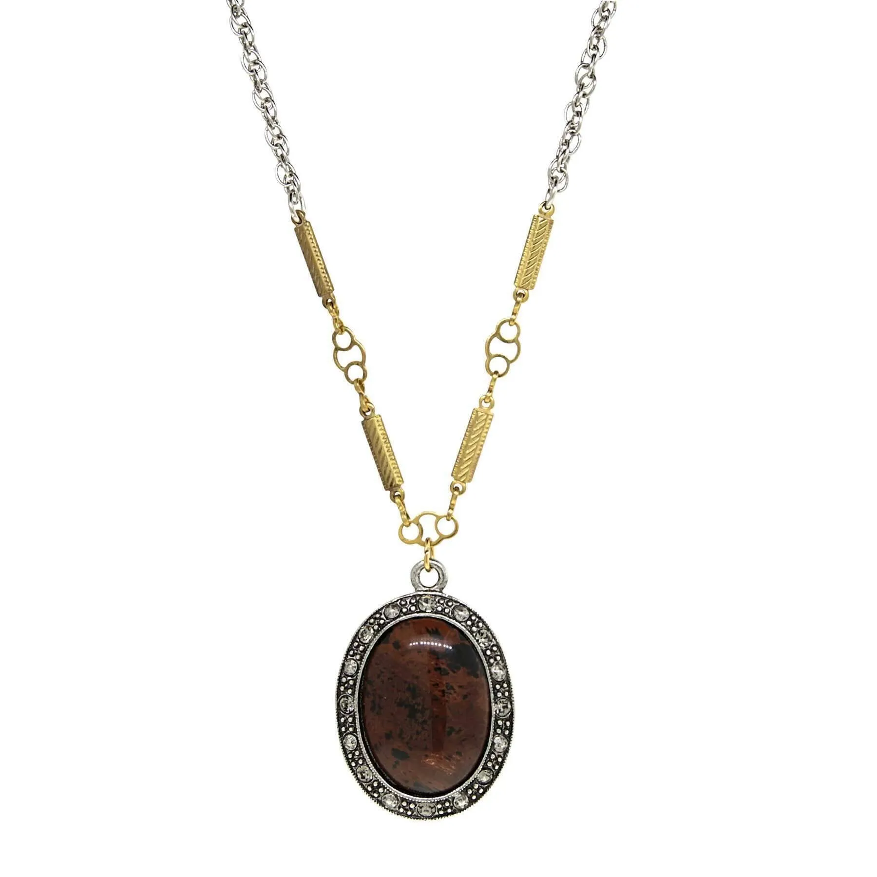 T.R.U. Oval Gemstone Crystal Pendant Necklace 16"   3" Extender 1928 Jewelry