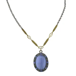 T.R.U. Oval Gemstone Crystal Pendant Necklace 16"   3" Extender 1928 Jewelry