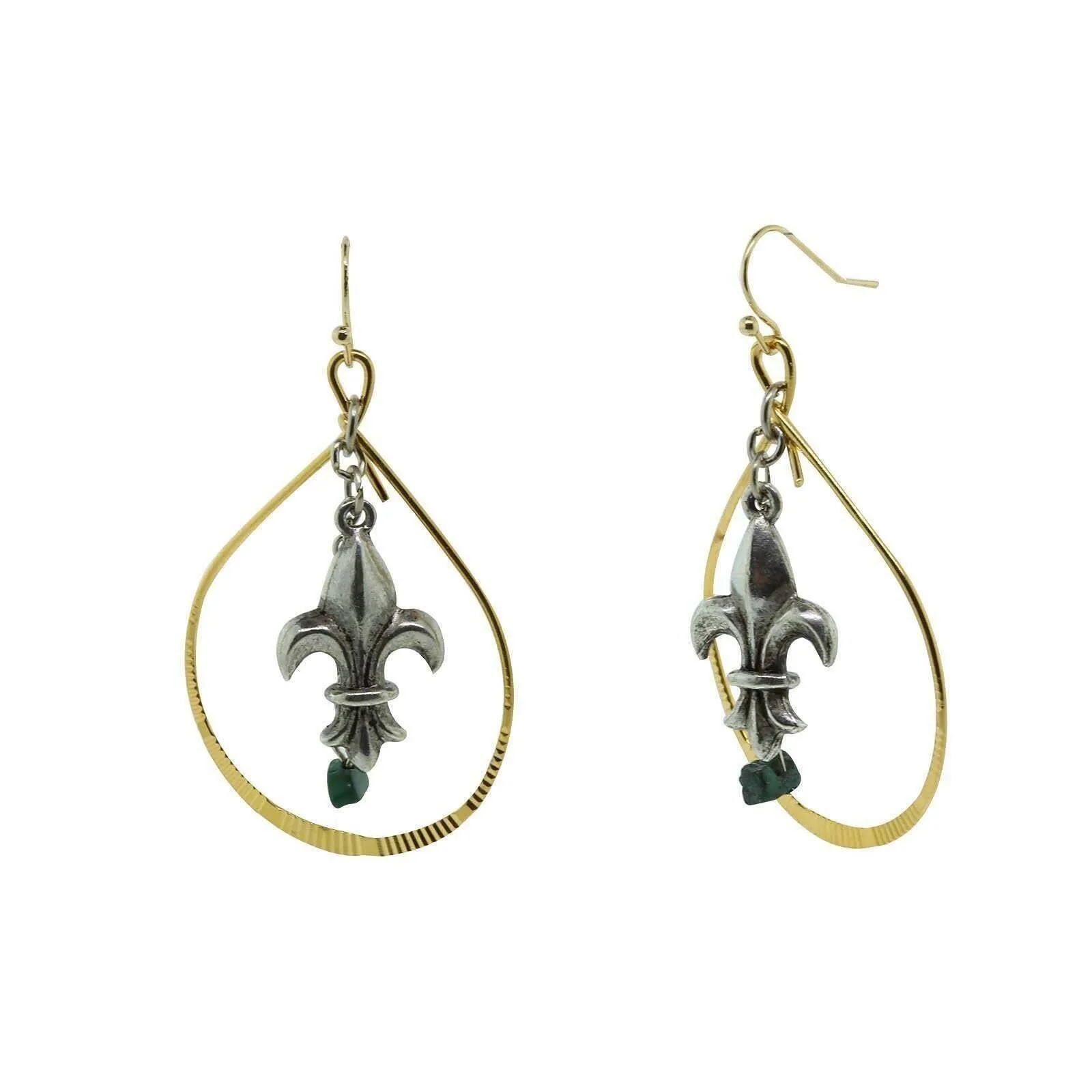 T.R.U. Pewter Genuine Green Malachite Fleur De Lis Earrings 1928 Jewelry