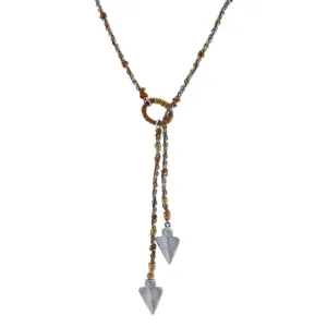 T.R.U. Pewter-Tone Double Arrowhead Waxed Linen Wrapped Lariat Necklace 42" 1928 Jewelry