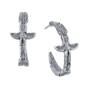 T.R.U. Pewter-Tone Feather Totem Pole Hoop Earrings 1928 Jewelry