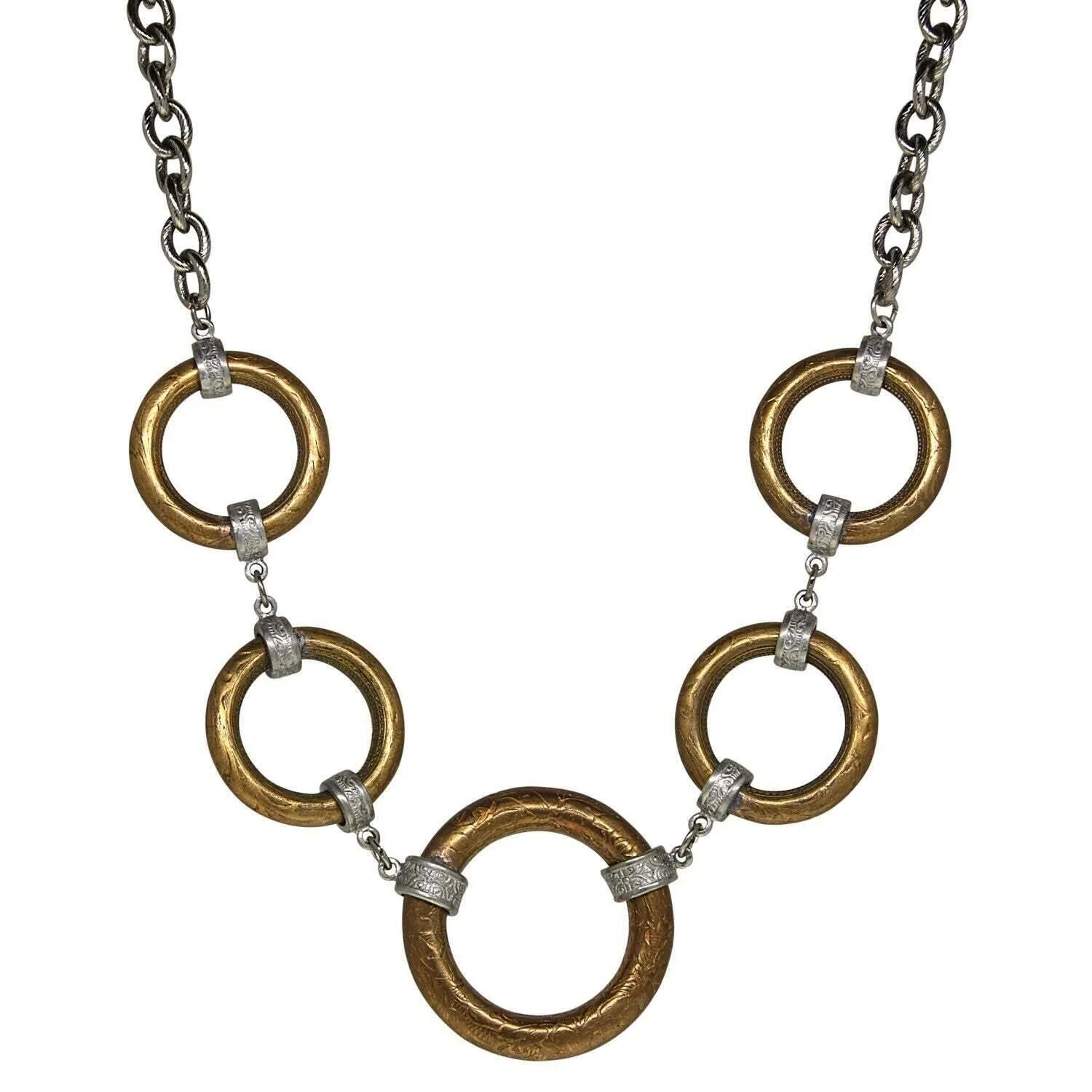 T.R.U. Round Etched Vine Hoop Linking Chain Necklace 16"   3" Extender 1928 Jewelry