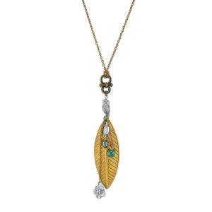 T.R.U. Talisman Of Kindness Bird, Flower, Leaf And Gemstone Beads Pendant Necklace 30" 1928 Jewelry