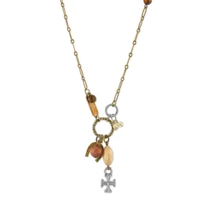 T.R.U. Talisman Of Tenacity With Horseshoe Cross And Gemstone Beads Necklace 30" 1928 Jewelry