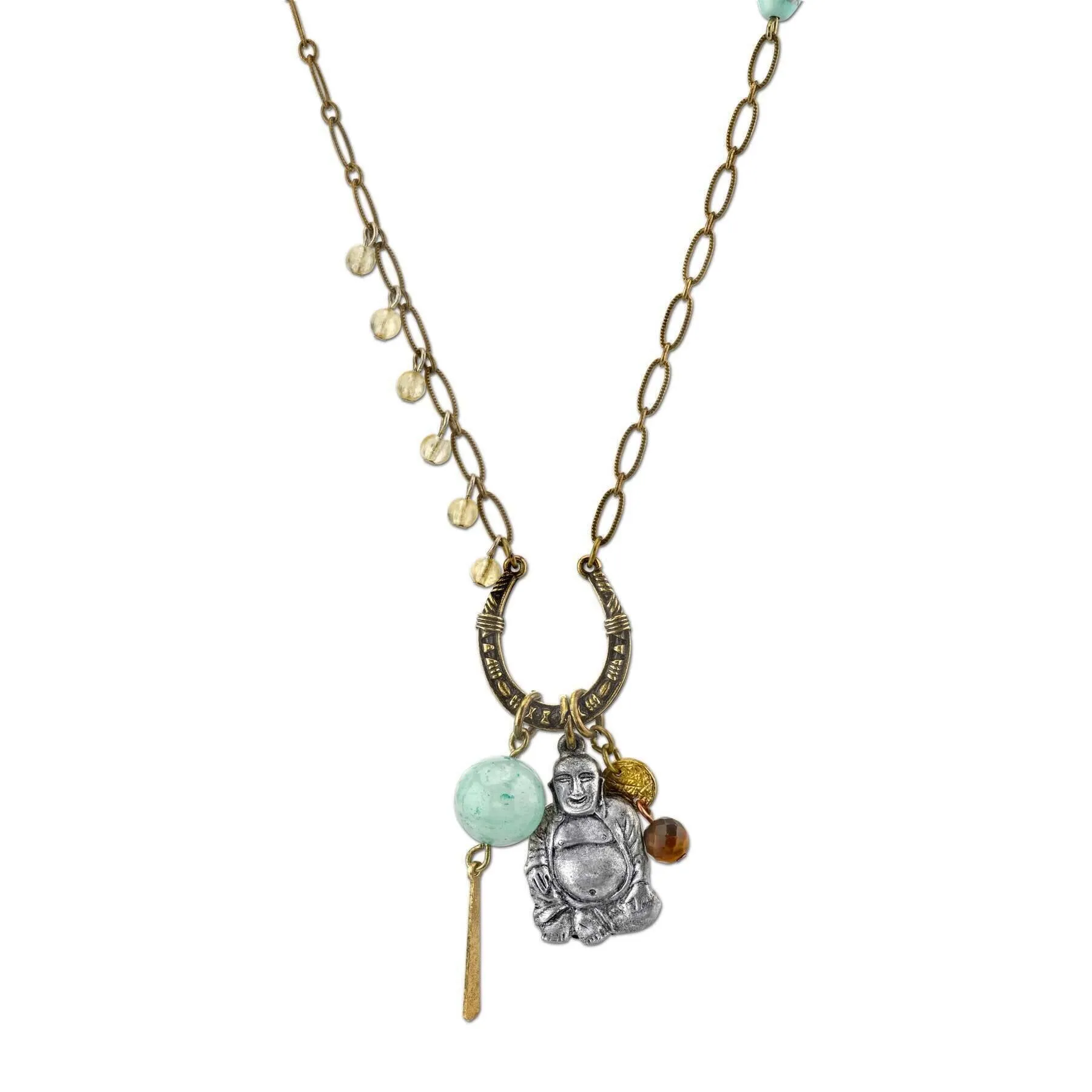 T.R.U. Talisman Of Wonderment With Buddha And Gemstone Beads Pendant Necklace 30" 1928 Jewelry