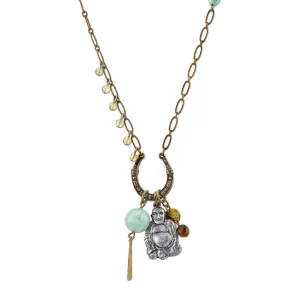 T.R.U. Talisman Of Wonderment With Buddha And Gemstone Beads Pendant Necklace 30" 1928 Jewelry
