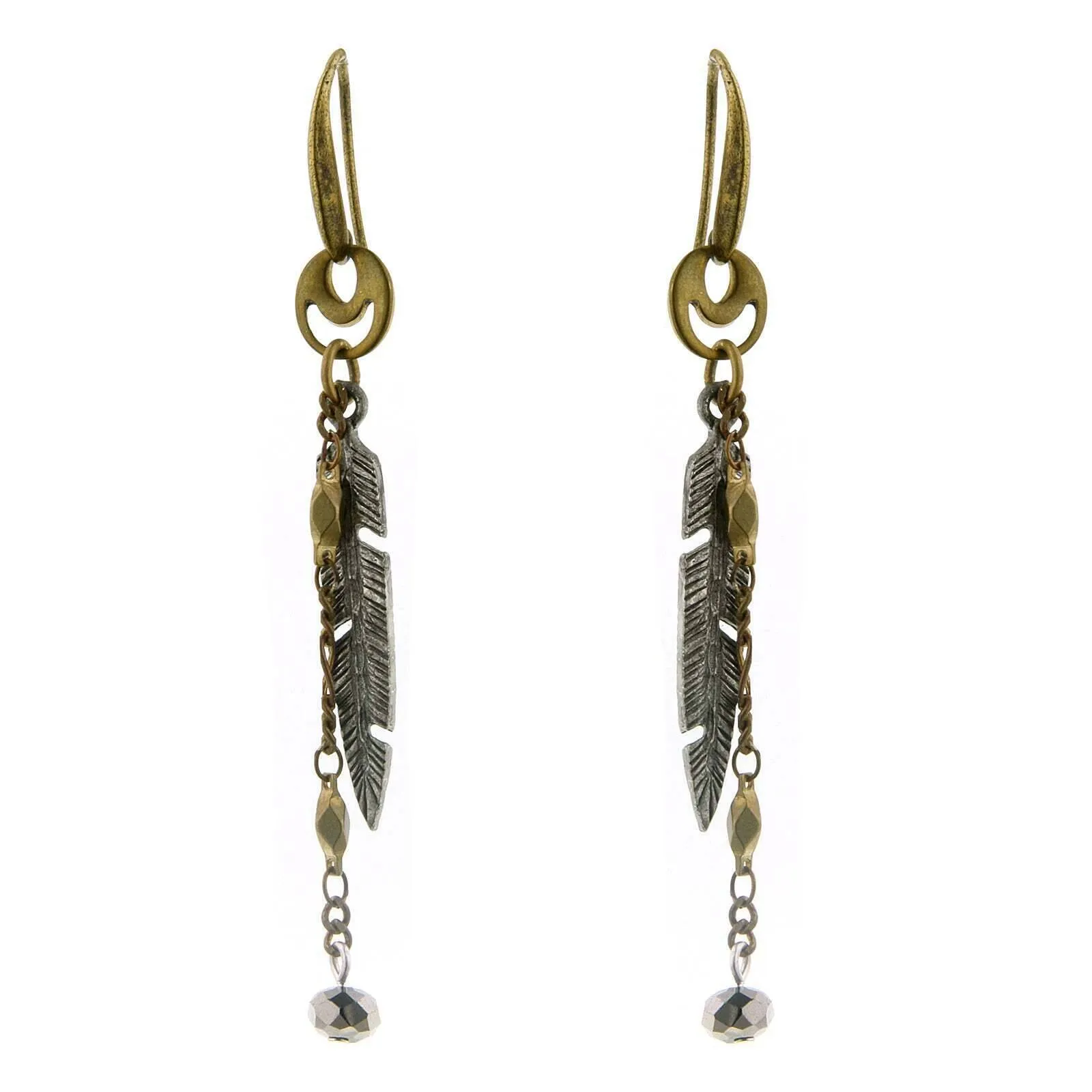 T.R.U. Two Tone Delicate Feather Drop Earrings 1928 Jewelry