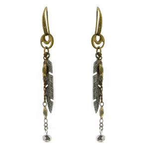 T.R.U. Two Tone Delicate Feather Drop Earrings 1928 Jewelry