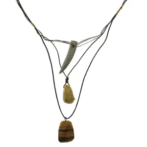 T.R.U. Waxed Linen Wire 3 Drop With Gemstone Tigers Eye Y-Pendant Necklace 28" 1928 Jewelry