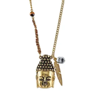 T.R.U. Waxed Linen Wrapped Chain With Buddha Head Pendant Necklace 28" 1928 Jewelry
