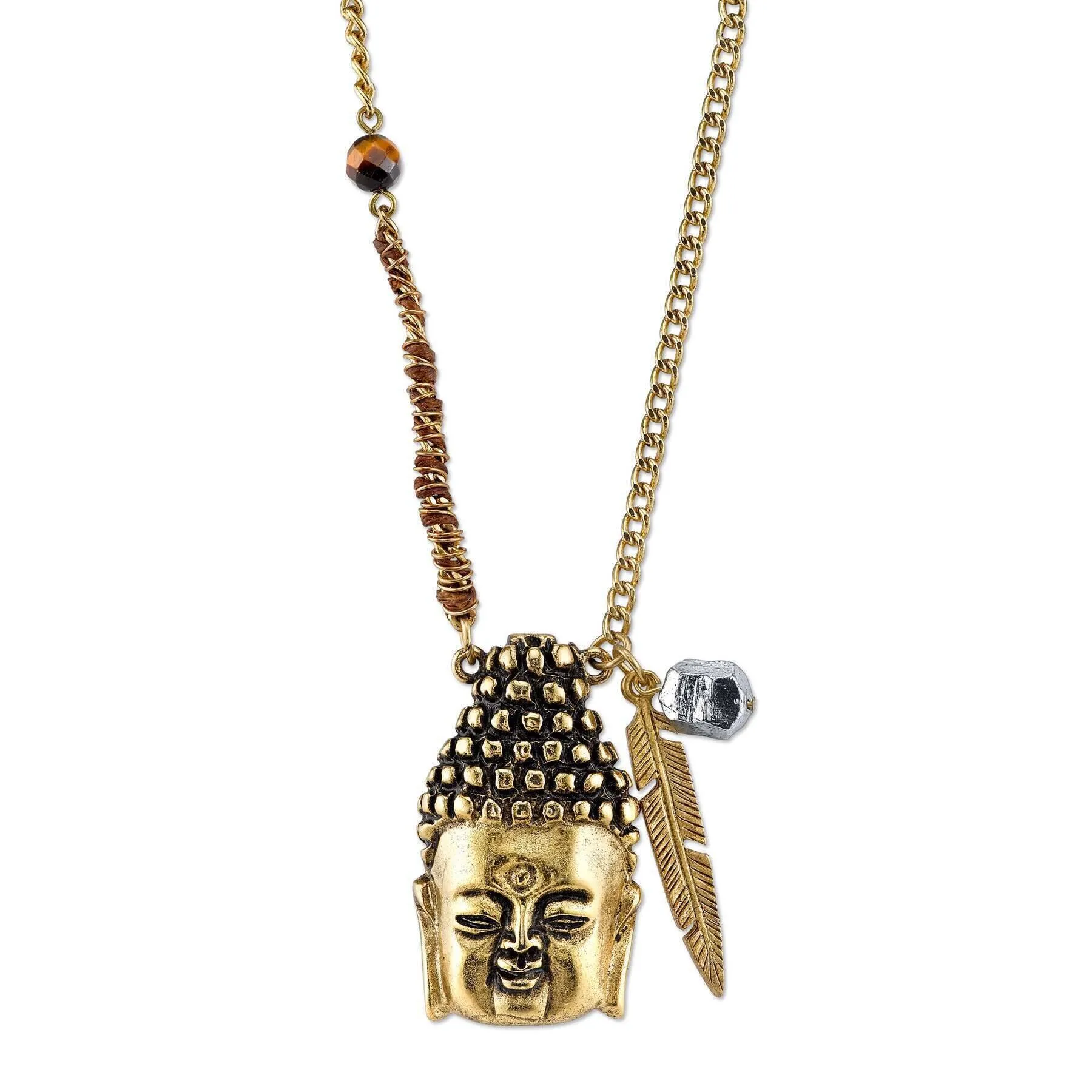 T.R.U. Waxed Linen Wrapped Chain With Buddha Head Pendant Necklace 28" 1928 Jewelry