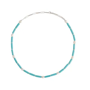 Turquiose Silver Necklace w. Pearls